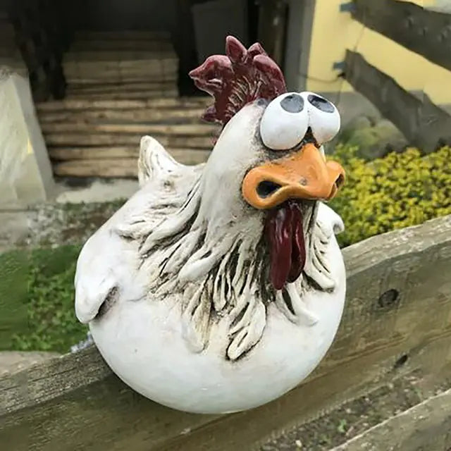 Funny Chicken Fence Resin Statue