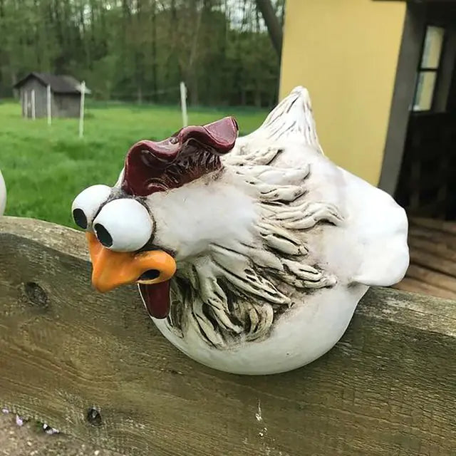 Funny Chicken Fence Resin Statue