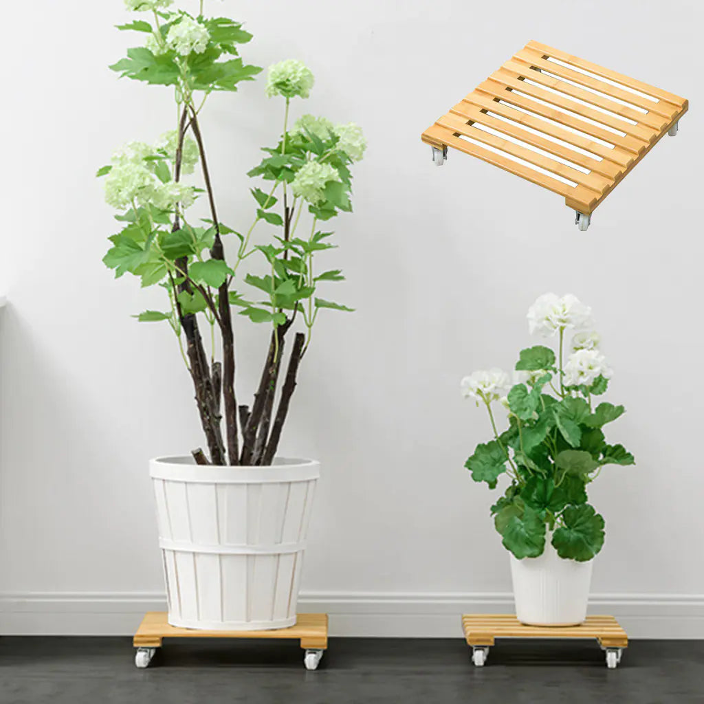 Mobile Bamboo Planter Tray with Thick Base