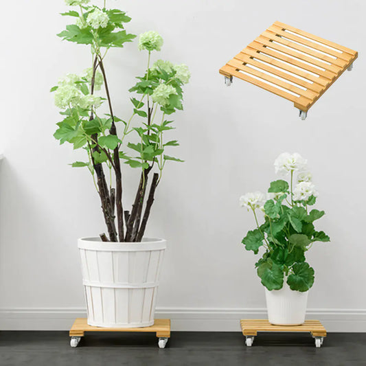 Mobile Bamboo Planter Tray with Thick Base
