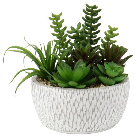 Briful Mini Faux Succulent Set with Cement Pots