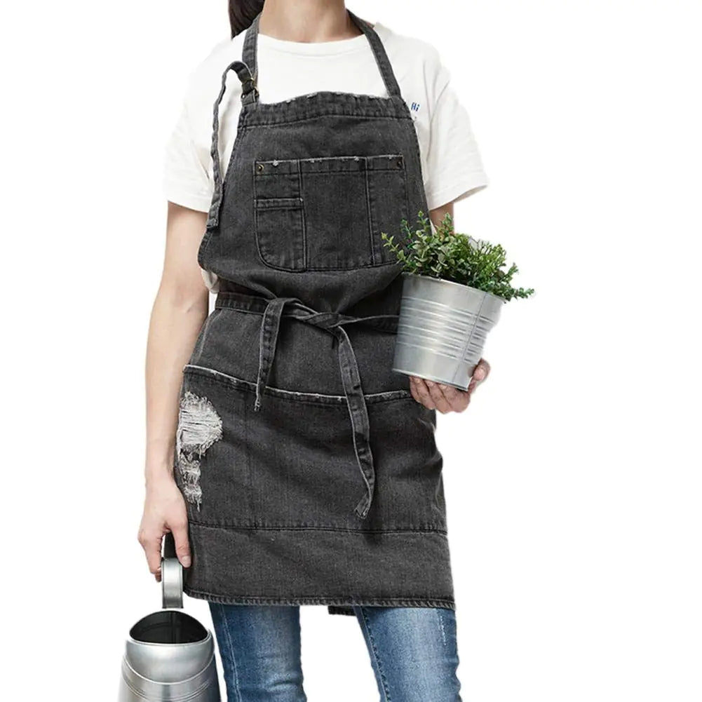 Durable Denim Chef Apron with 5 Pockets