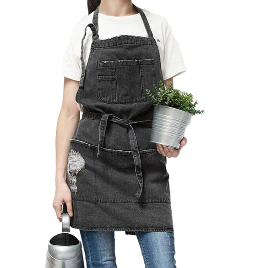 Durable Denim Chef Apron with 5 Pockets