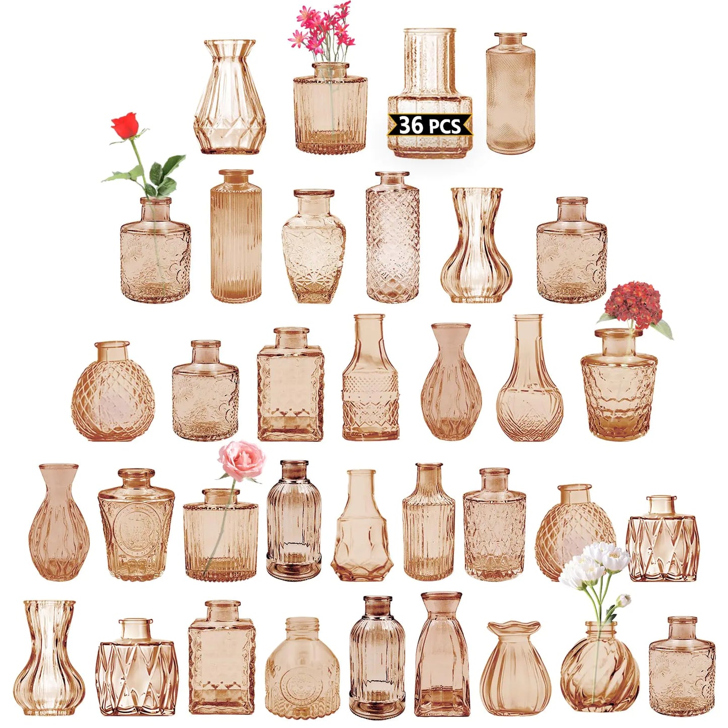 36Pcs Rustic Mini Glass Vases for Weddings and Home Decor