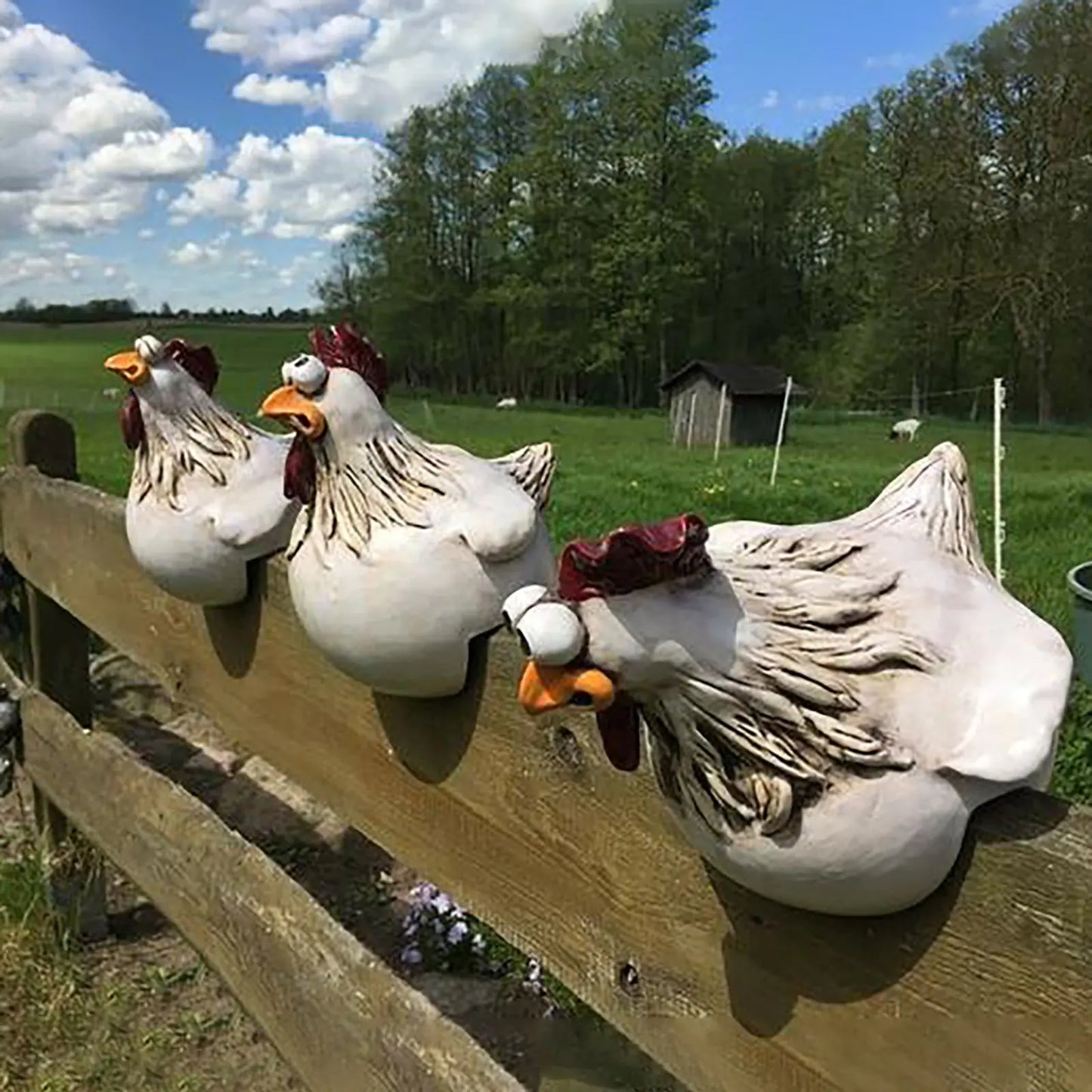 Funny Chicken Fence Resin Statue