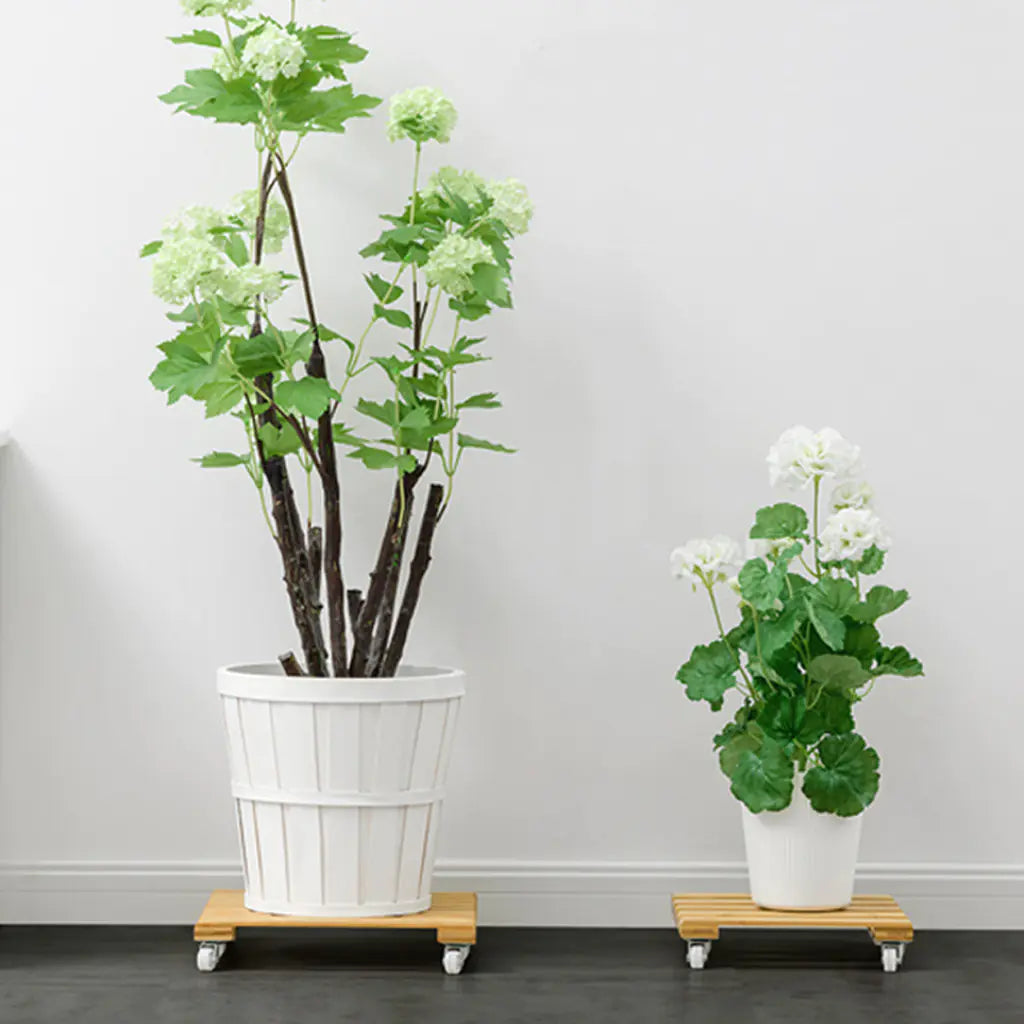 Mobile Bamboo Planter Tray with Thick Base