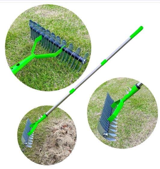 Thatch Rake - Steel Lawn Rake with Stainless Handle