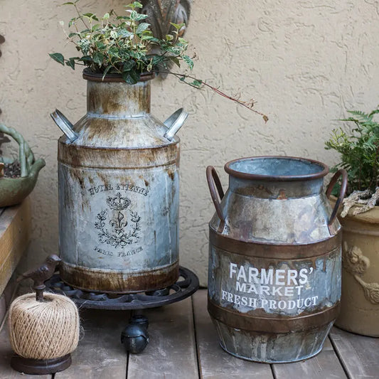 Rusty Metal Bucket Planter