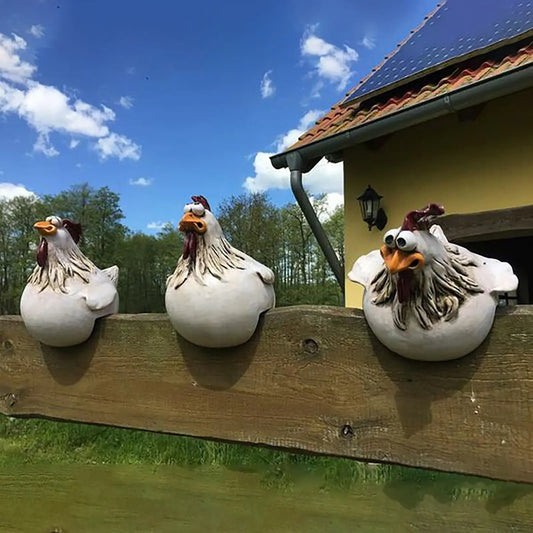 Funny Chicken Fence Resin Statue
