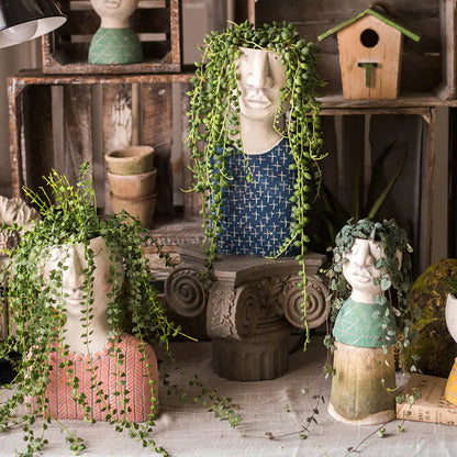 Creative Cement Flower Pot with Family Figurines