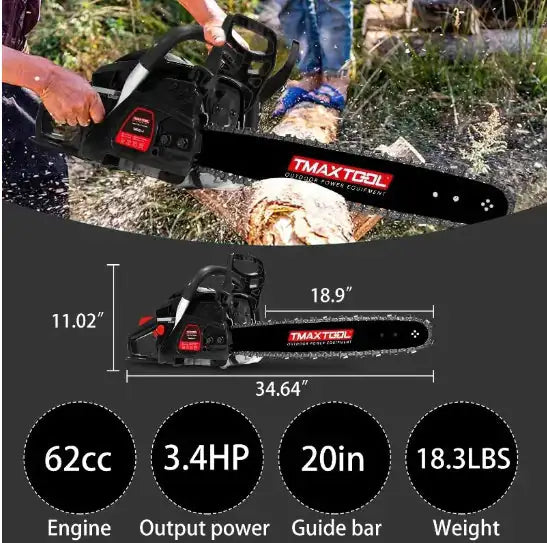 TMAXTOOL-20 Inch, 62cc-Gas Chainsaw