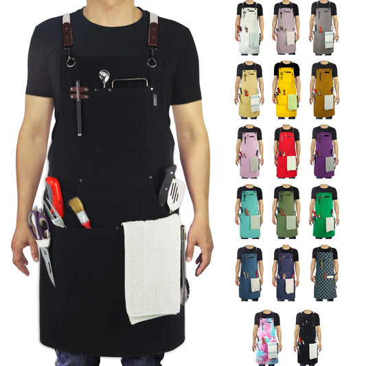 Stenffy Apron Work Apron Canvas Multiple Pockets Gardening Painting BBQ Artist Carpenter Sizes M to XXL Black