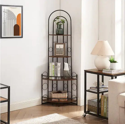 Chic Corner Bookshelf with Metal Support